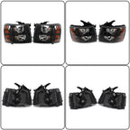 Headlights Headlamps Black Housing Pair For 07-14 Chevy Silverado 1500-3500 New