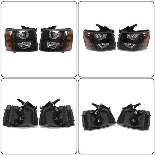Headlights Headlamps Black Housing Pair For 07-14 Chevy Silverado 1500-3500 New