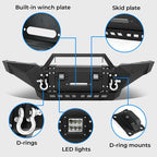 For Toyota Tacoma 2005-15 Front Bumper Steel with Winch Plate LED Lights Skid Plate