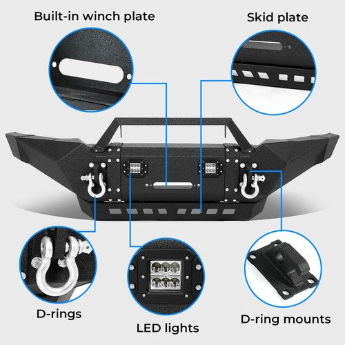 For Toyota Tacoma 2005-15 Front Bumper Steel with Winch Plate LED Lights Skid Plate
