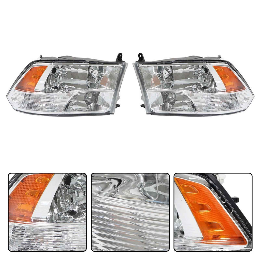 Halogen Headlights Assy For Dodge Ram 1500 2500 3500 2009-2018 Pair LH&RH Clear