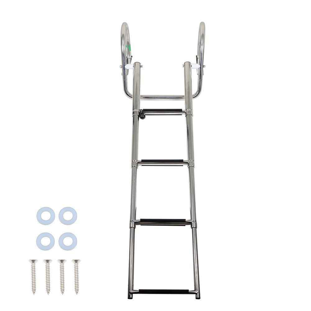 4 Step Stainless Steel Telescoping Boat Ladder with Pedal Hand Railing US