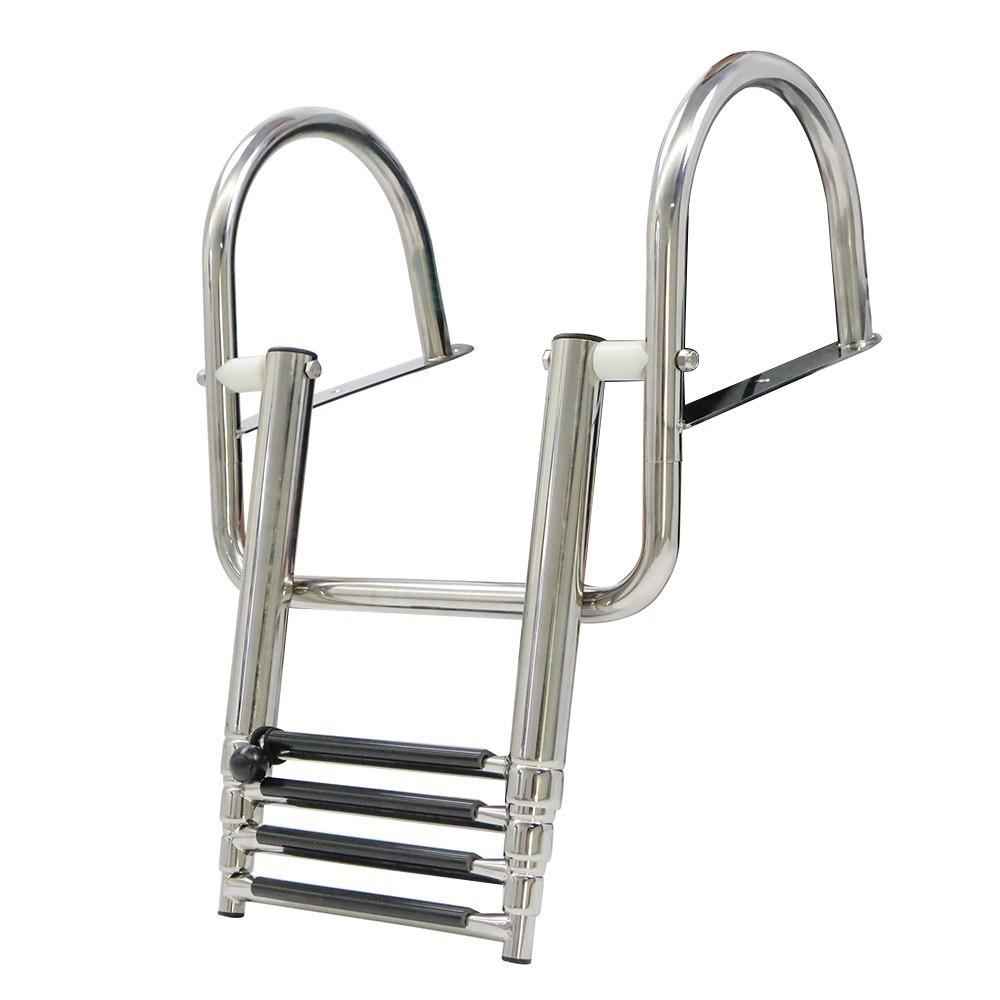 4 Step Stainless Steel Telescoping Boat Ladder with Pedal Hand Railing US