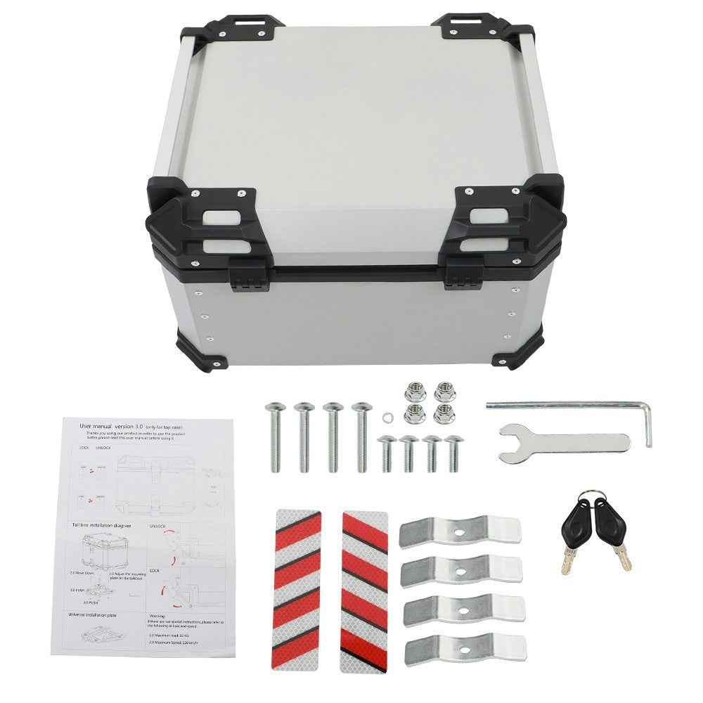 Rear Top Case Luggage Tour Tail Tool Box Lock 55L Motorcycle Aluminum Trunk