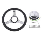 14" 9 Holes Banjo Style Steering Wheel Kit Black Leather Half Warp Chrome for GM