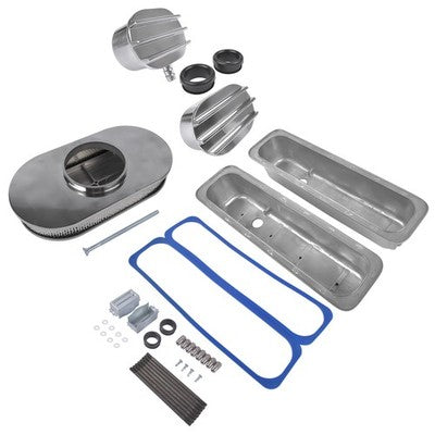 Finned Tall Valve Covers w/ 15" Air Cleaner Breather for Chevy Small Block 400