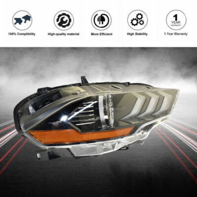LED DRL Projector Headlight Lamp Black Right Side Fit For Ford Mustang 2018-2020