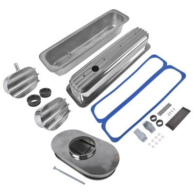 Finned Tall Valve Covers w/ 15" Air Cleaner Breather for Chevy Small Block 400
