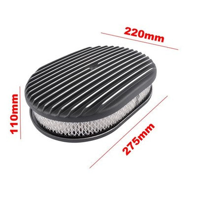 12" Oval Fully Finned Black Aluminum Air Cleaner For Classic Chevy Ford Mopar