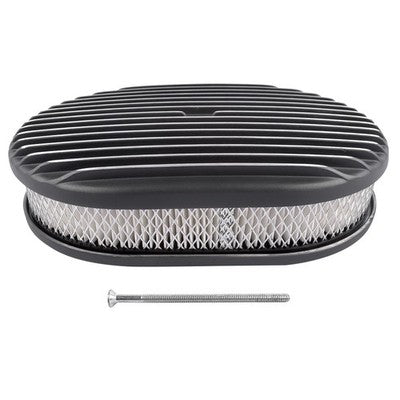 12" Oval Fully Finned Black Aluminum Air Cleaner For Classic Chevy Ford Mopar