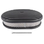 12" Oval Fully Finned Black Aluminum Air Cleaner For Classic Chevy Ford Mopar