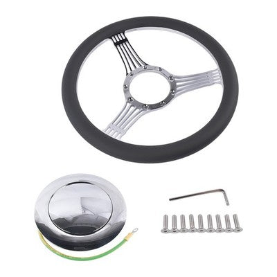 14" 9 Holes Banjo Style Steering Wheel Kit Black Leather Half Warp Chrome for GM