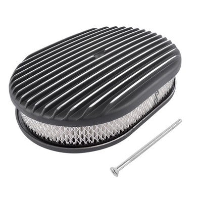 12" Oval Fully Finned Black Aluminum Air Cleaner For Classic Chevy Ford Mopar