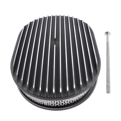 12" Oval Fully Finned Black Aluminum Air Cleaner For Classic Chevy Ford Mopar