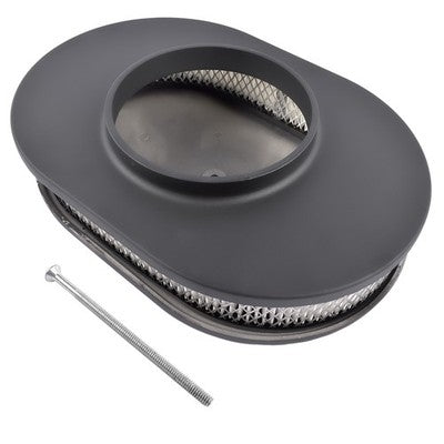 12" Oval Fully Finned Black Aluminum Air Cleaner For Classic Chevy Ford Mopar