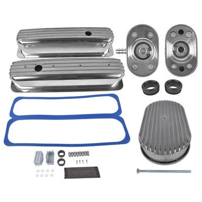 Finned Tall Valve Covers w/ 15" Air Cleaner Breather for Chevy Small Block 400