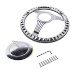 14" 9 Holes Banjo Style Steering Wheel Kit Black Leather Half Warp Chrome for GM