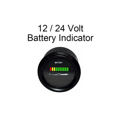 12V 24V Battery Indicator Charge Status Meter Tri Color LED Lights 2 Inch Round