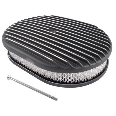 12" Oval Fully Finned Black Aluminum Air Cleaner For Classic Chevy Ford Mopar