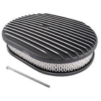 12" Oval Fully Finned Black Aluminum Air Cleaner For Classic Chevy Ford Mopar