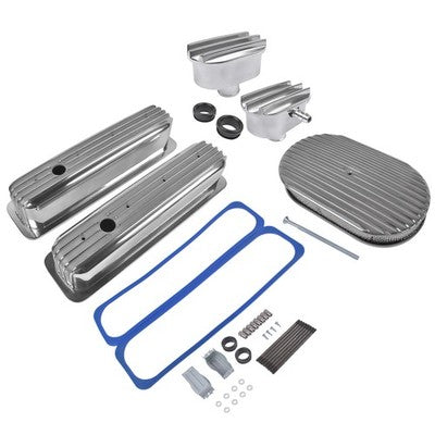 Finned Tall Valve Covers w/ 15" Air Cleaner Breather for Chevy Small Block 400
