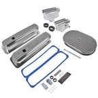 Finned Tall Valve Covers w/ 15" Air Cleaner Breather for Chevy Small Block 400