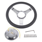 14" 9 Holes Banjo Style Steering Wheel Kit Black Leather Half Warp Chrome for GM