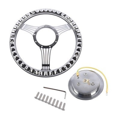 14" 9 Holes Banjo Style Steering Wheel Kit Black Leather Half Warp Chrome for GM