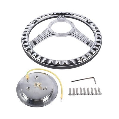 14" 9 Holes Banjo Style Steering Wheel Kit Black Leather Half Warp Chrome for GM