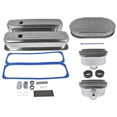Finned Tall Valve Covers w/ 15" Air Cleaner Breather for Chevy Small Block 400
