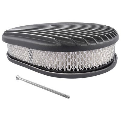12" Oval Fully Finned Black Aluminum Air Cleaner For Classic Chevy Ford Mopar