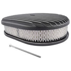 12" Oval Fully Finned Black Aluminum Air Cleaner For Classic Chevy Ford Mopar