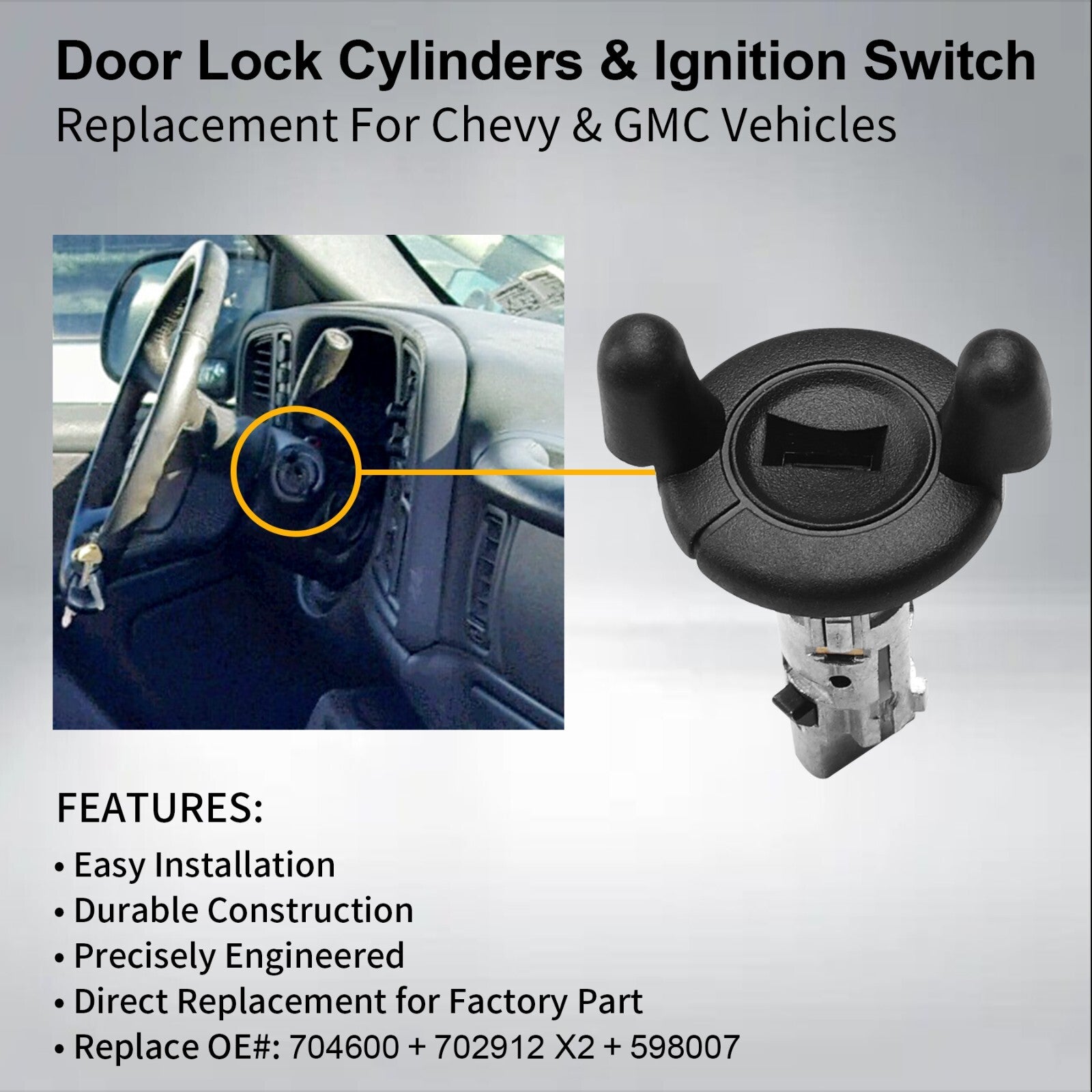 Front Door Lock Cylinder Ignition Switch For Chevy Tahoe Silverado GMC Sierra