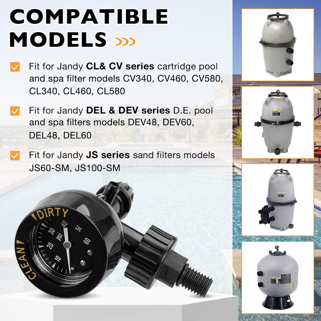 Air Pressure Gauge Release Valve 0-60PSI for Jandy CL CV DEL DEV JS Series