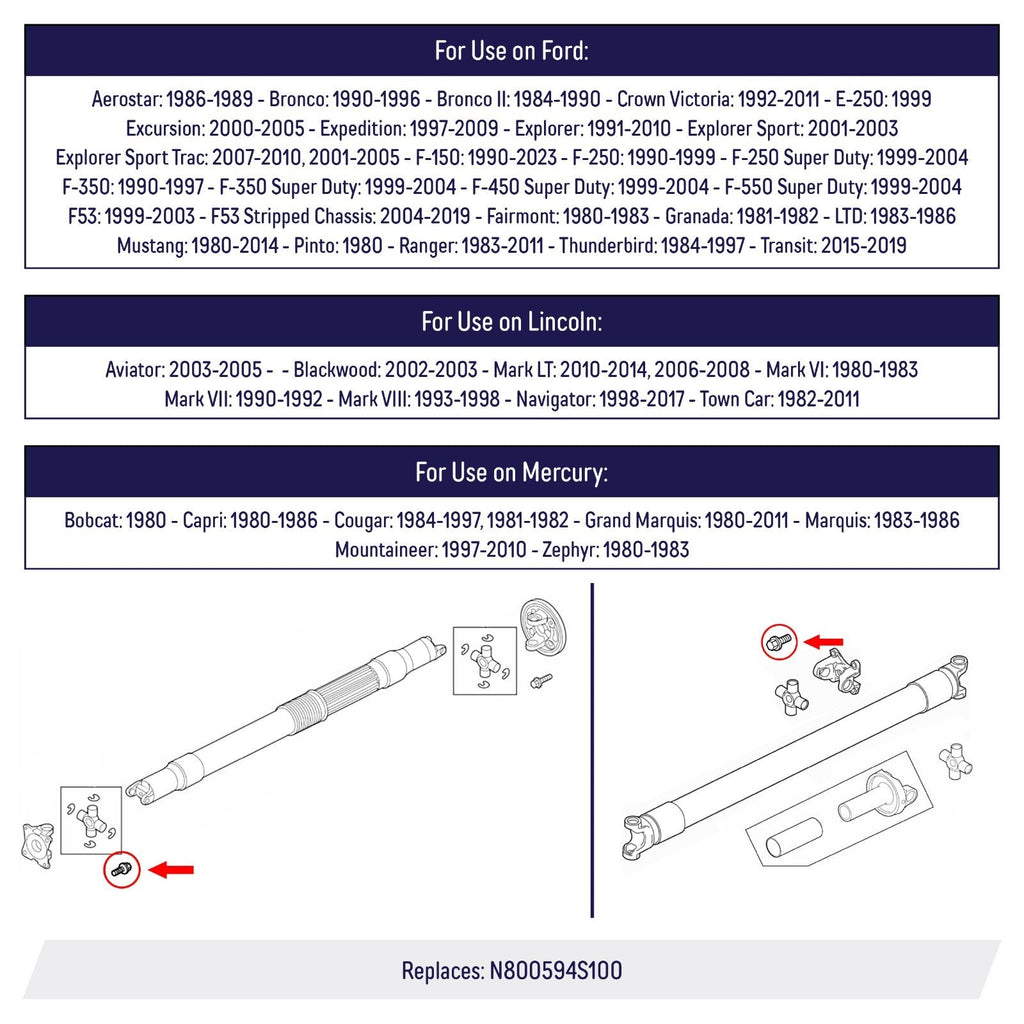 N800594S100 Driveshaft Yoke Bolts Replacement for Ford M12 1 75x25