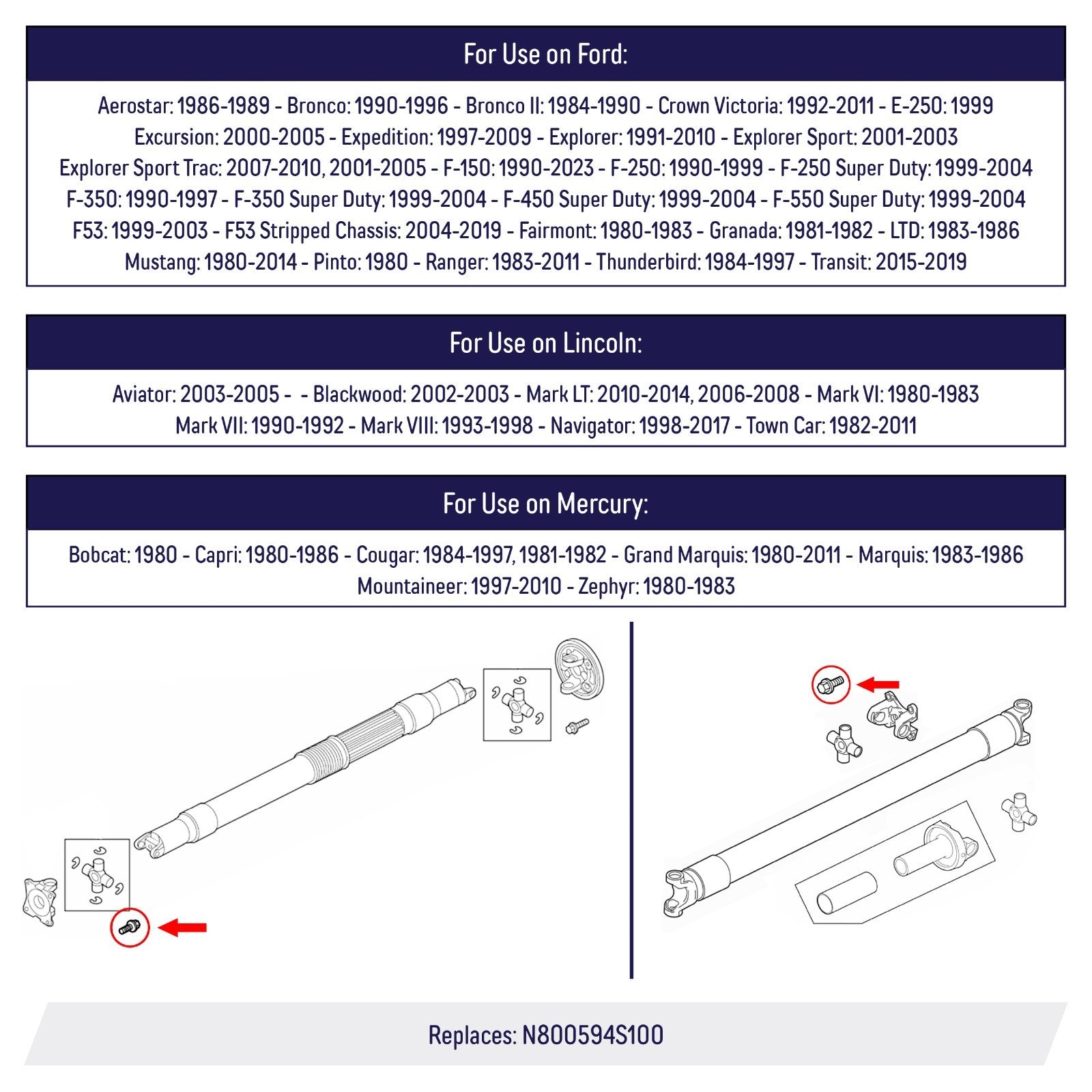 N800594S100 Driveshaft Yoke Bolts Replacement for Ford M12 1 75x25