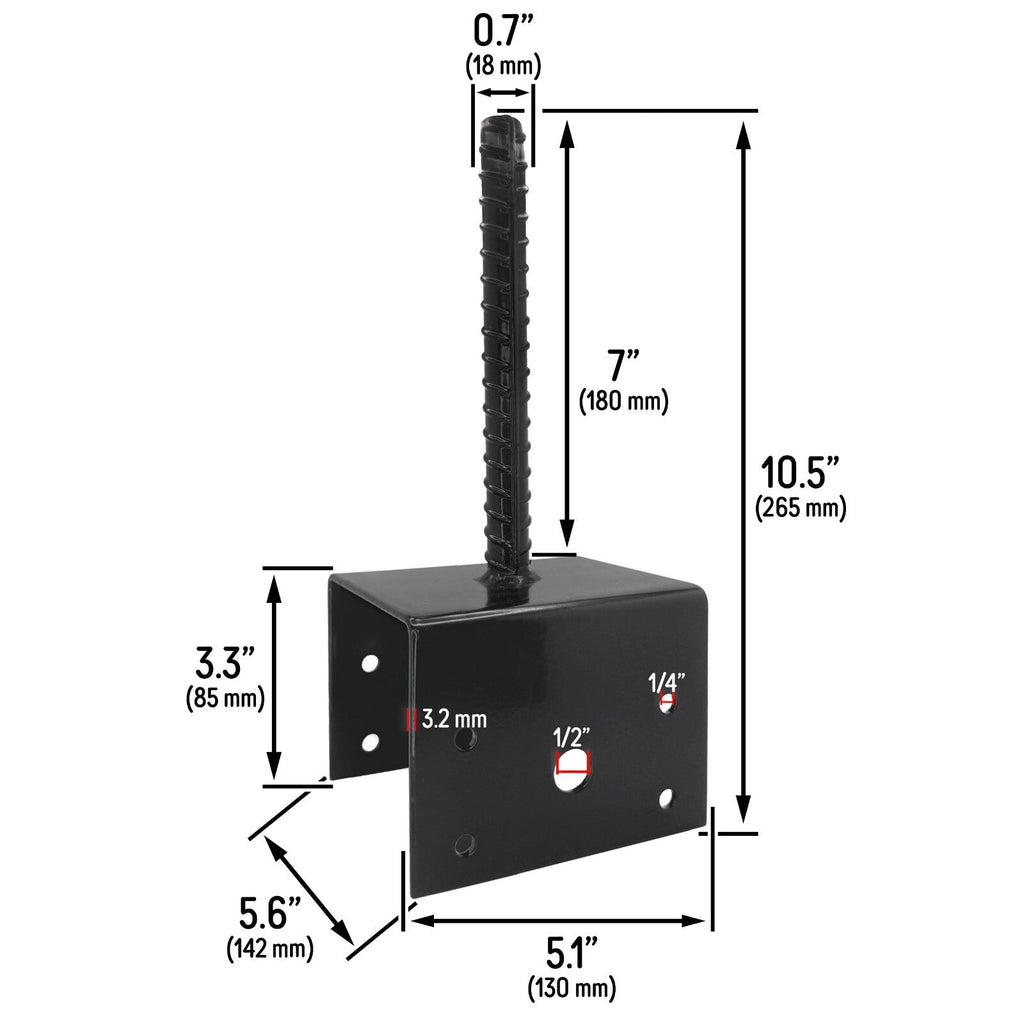 U Shaped 6x6 Deck Post Concrete Anchor Spike Fence Base Black Powder Coat 10 Pack