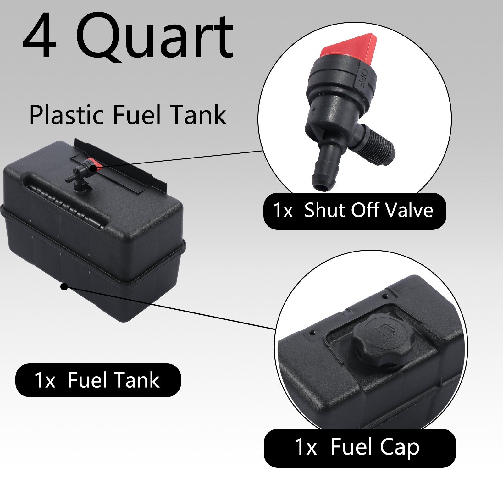 691993 4 Quart Plastic Fuel Tank with Cap Shut Off Valve for Briggs Stratt