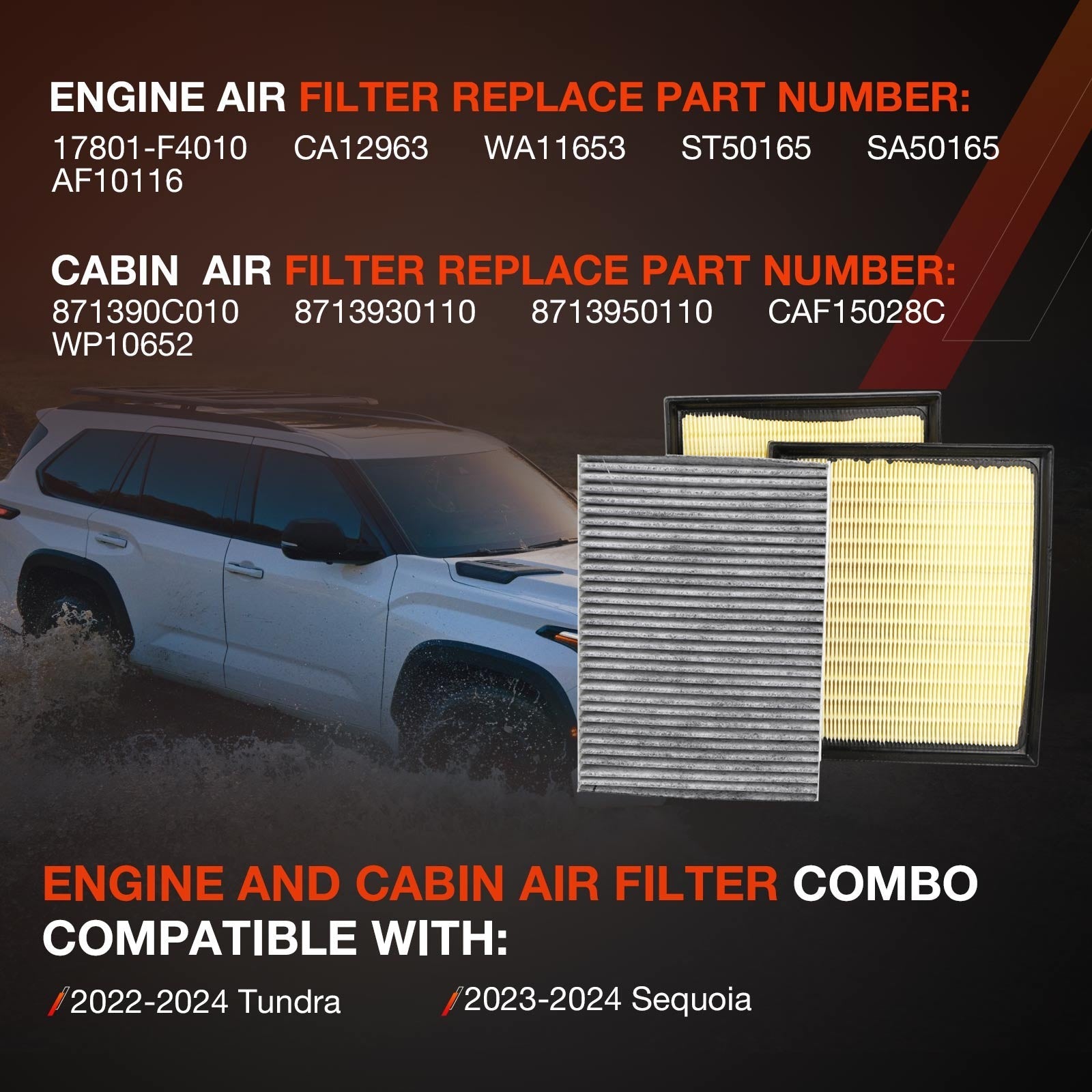 17801F4010 Engine Cabin Air Filter for Toyota Tundra Sequoia 2022 2025 3.4L V6