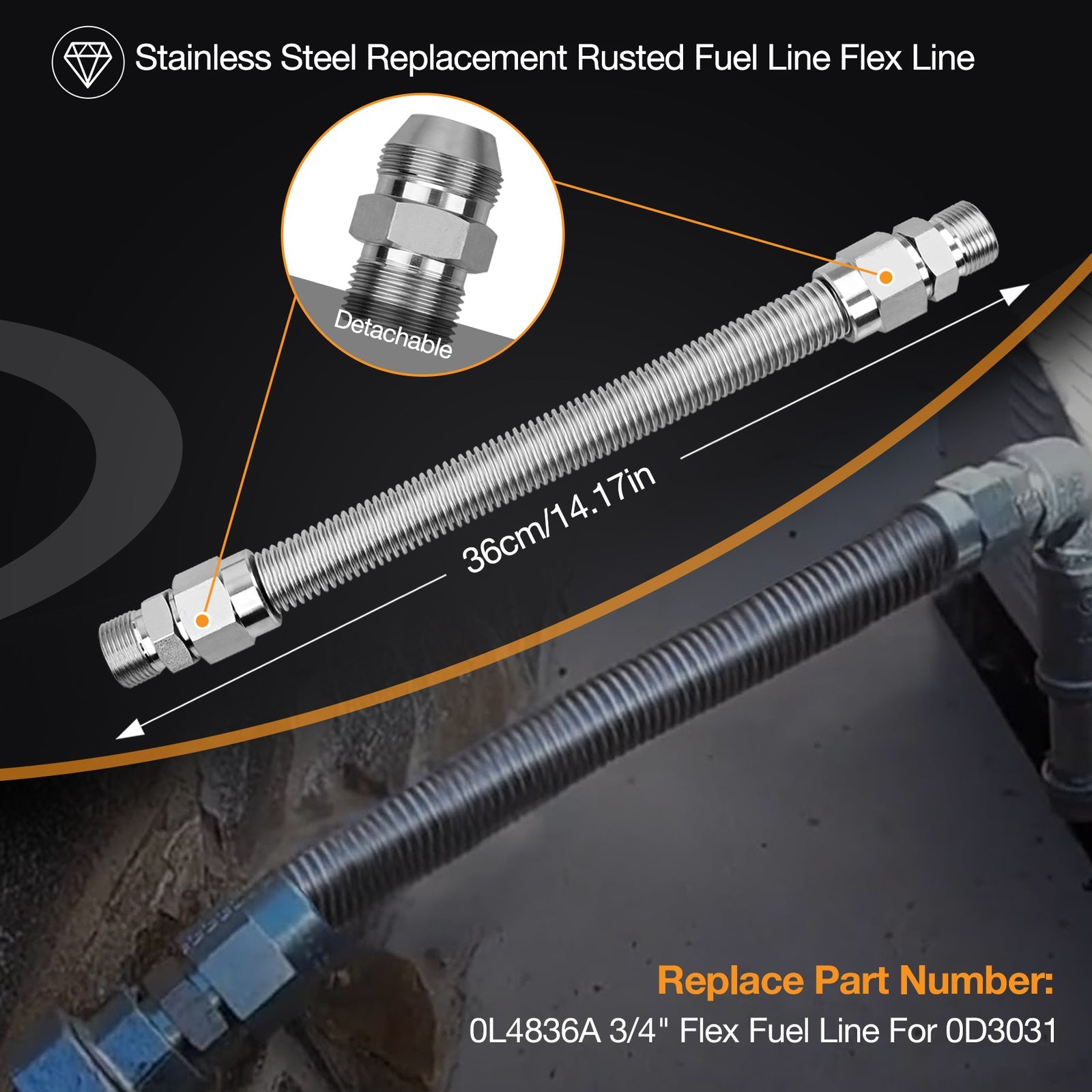 0L4836A Gas Fuel Line Flex Hose 3/4in No PVC for Generac Generators 0D303