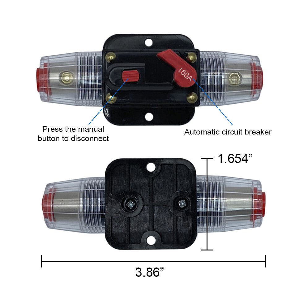 Inline Circuit Breaker 150 Amp Stereo Audio Manual Reset for Auto Marine RV