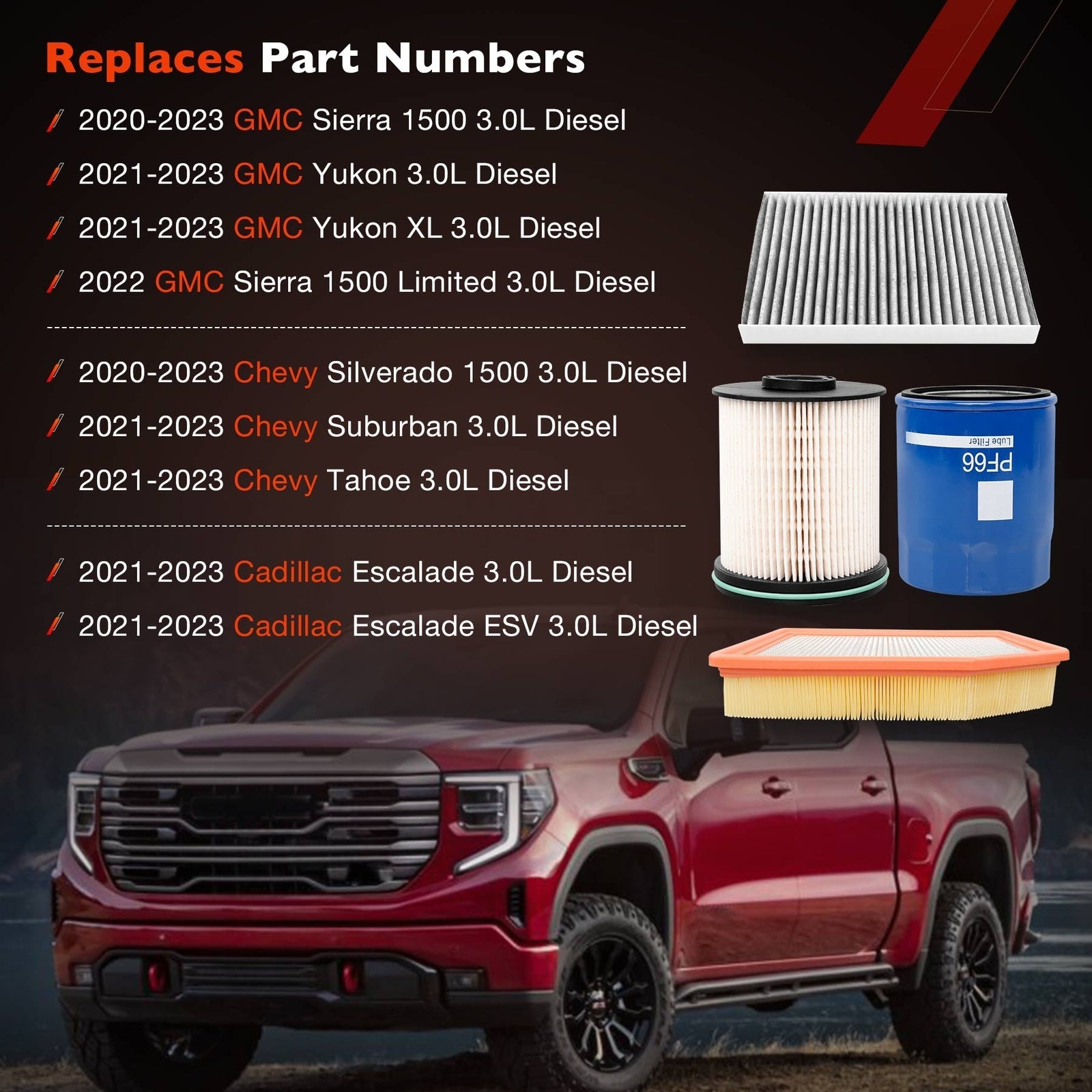 TP1015 3.0L Duramax Diesel Filter Kit for Chevy Silverado 1500 GMC Yukon 20 23