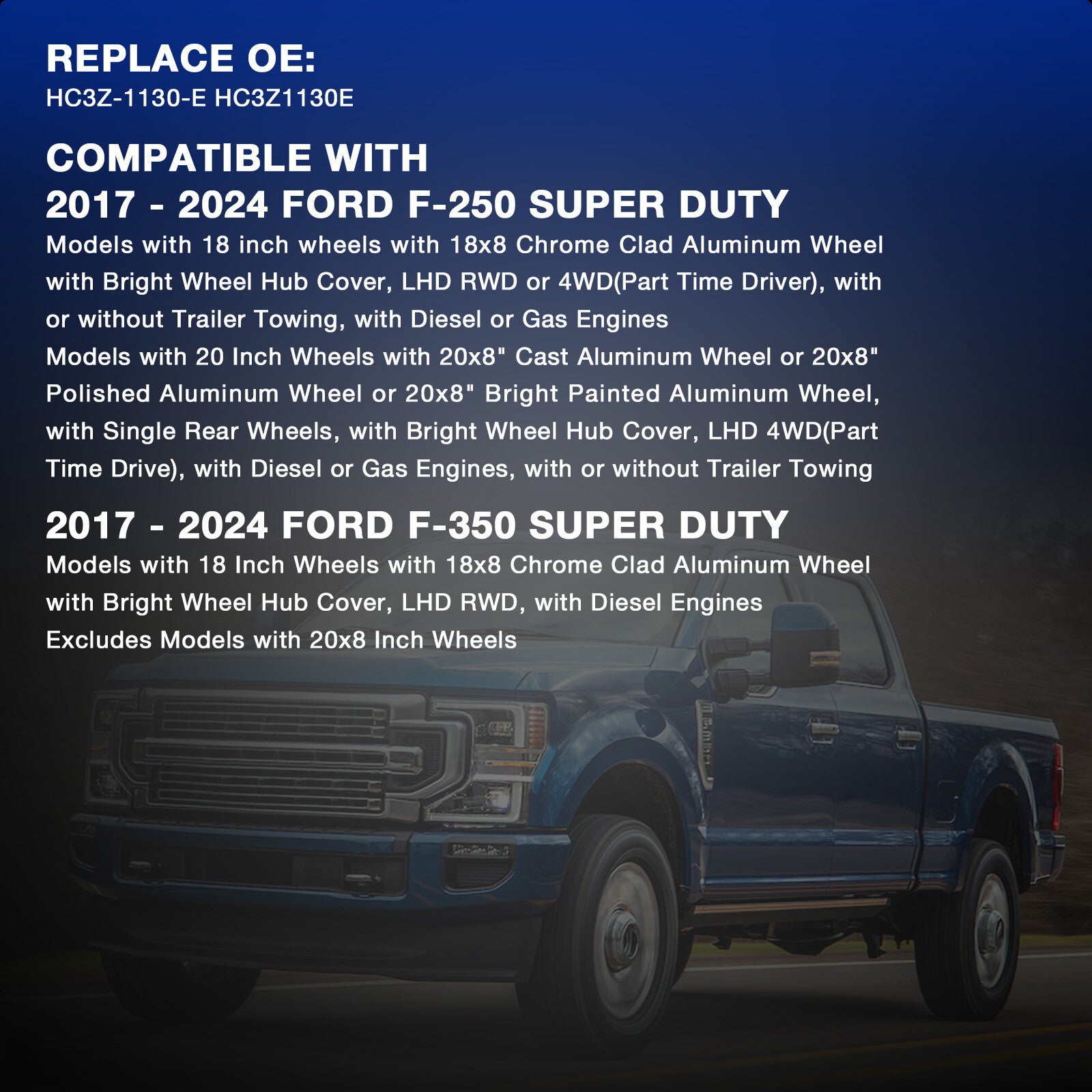2017to2022 Chrome Wheel Center Hub Cap Cover for Ford F250 F350 Super Duty 4PCS
