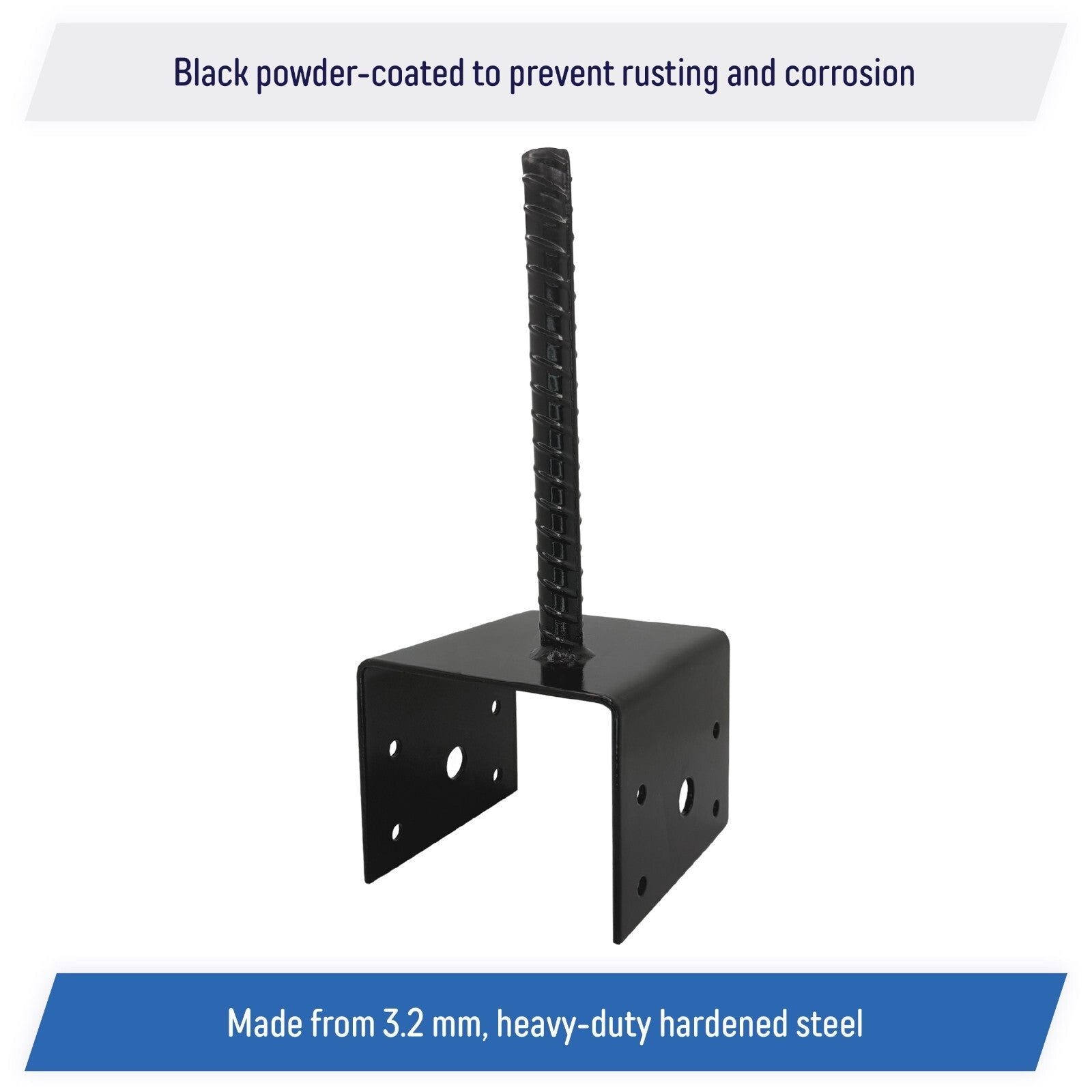U Shaped 6x6 Deck Post Concrete Anchor Spike Fence Base Black Powder Coated 2 Pack