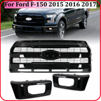 For Ford F-150 2015-2017 Front Upper Grille+Bumper Face Bar End Side Gloss Black