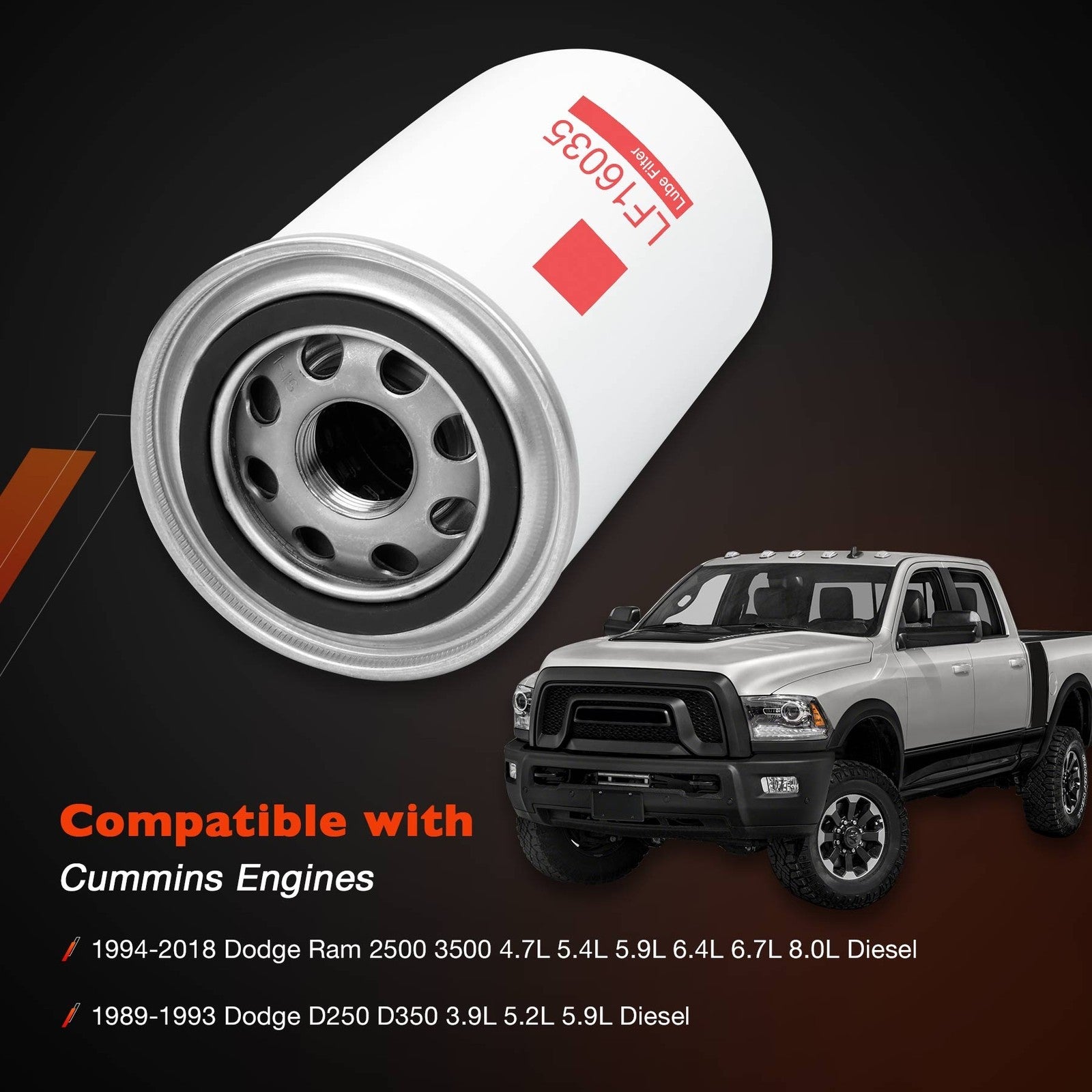 LF16035 Fuel Oil Lube Filters for 1989 2018 Dodge Ram 2500 Cummins 5.9L 6.7L 12X