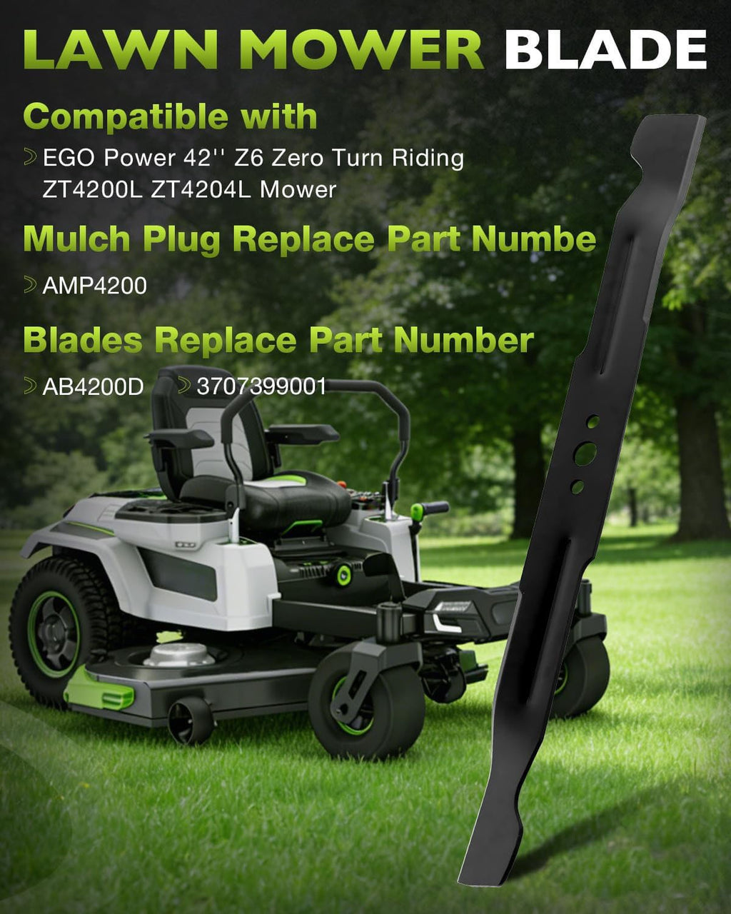 AB4200D AMP4200 Blades and Mulch Plug for EGO Power 42 Z6 Zero Turn Riding Mower