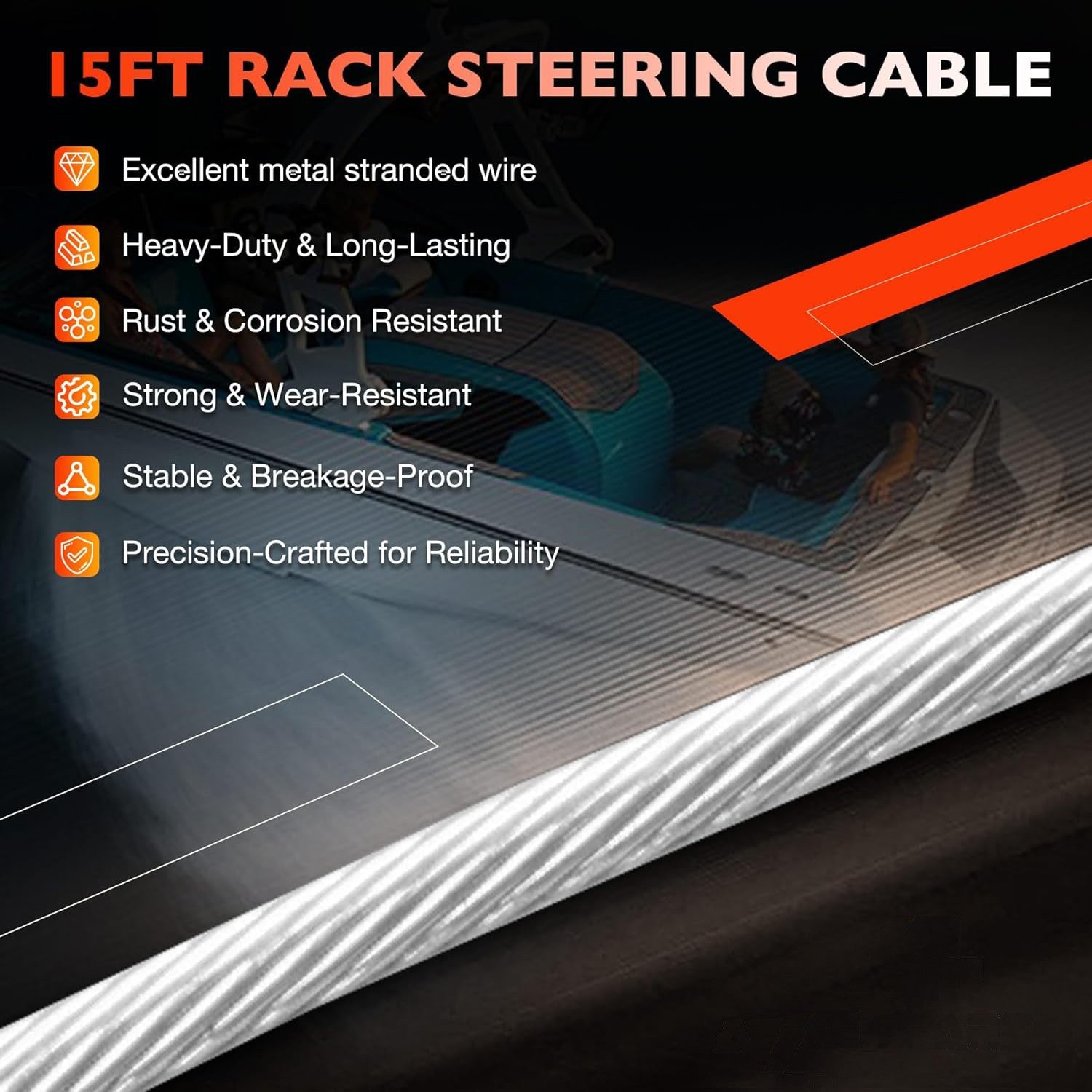 SS14115 15 FT Back Mount Steering Cable Kit for Seastar Teleflex Rack Steering