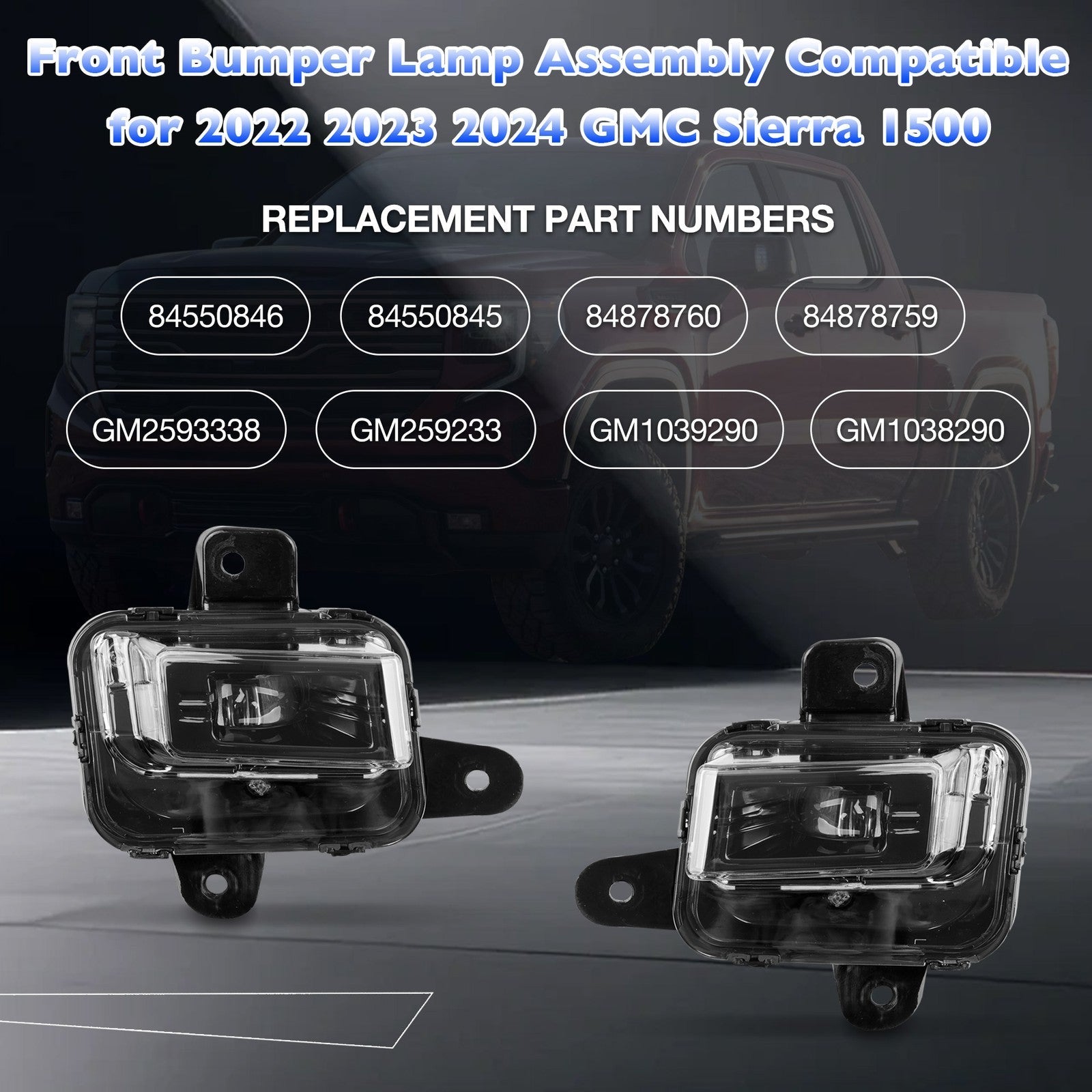 LED Fog Light Lamp w/ Switch Relay Wire Bezel Kit for 2022 2025 GMC Sierra 1500