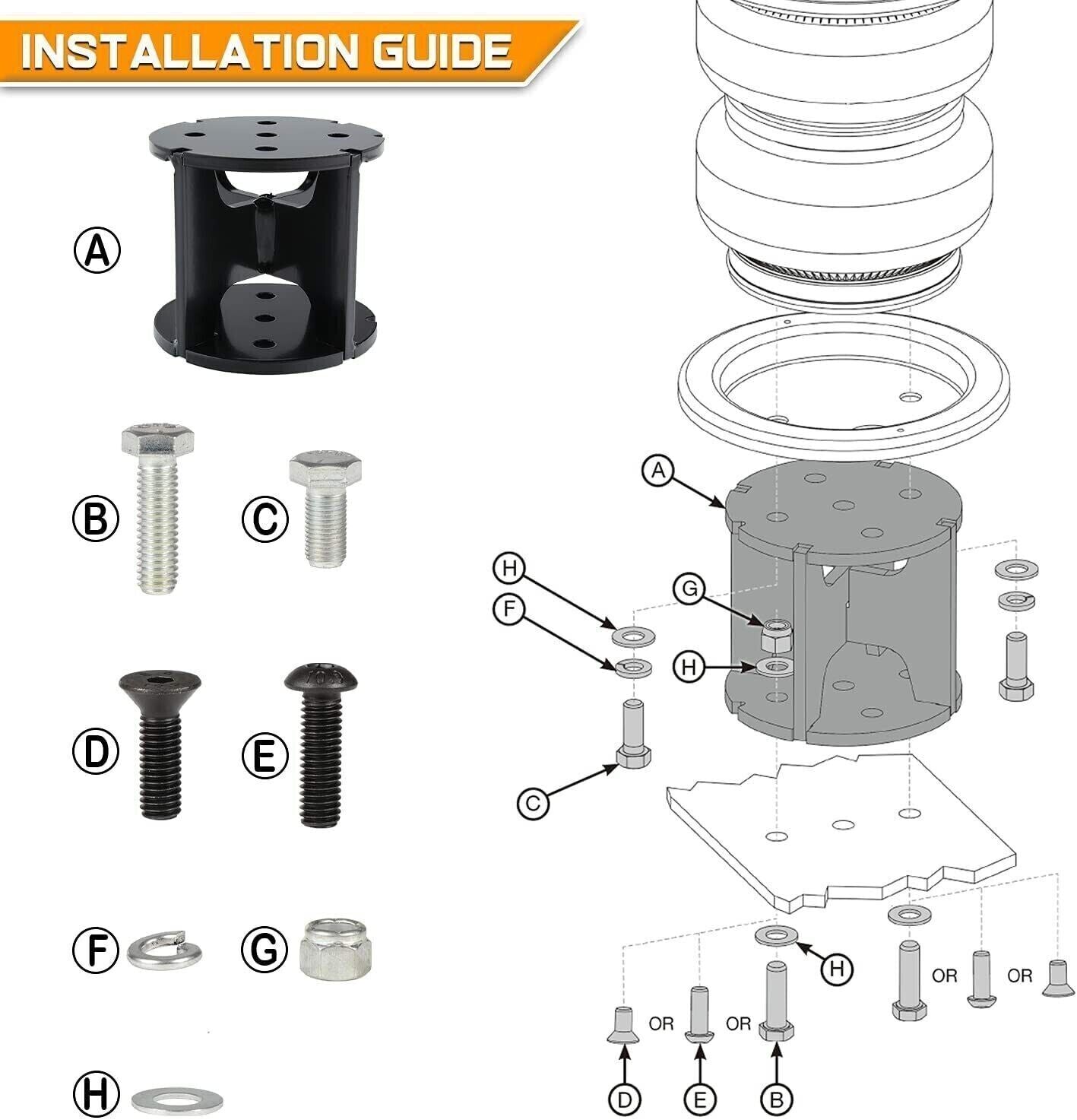 52440 4 Inch Universal Air Lift Spring Spacers Kit For Most Air Spring Lift Kits